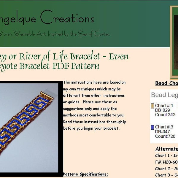 Greek Key or River of Life Even Count Peyote PDF Pattern, blue, gold, bronze, Free Basic Peyote Weave Tutorial included