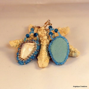 Earrings White Angelwing shells with Turquoise semi precious gem stone image 3