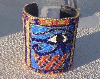 Eye of Ra Bead Embroidered Bracelet Cuff