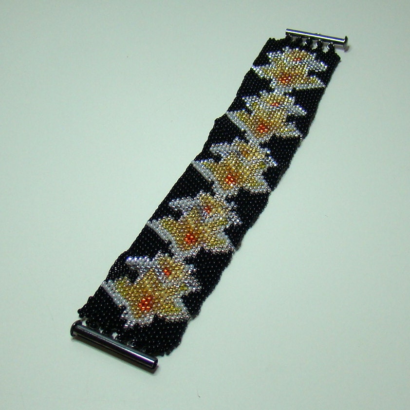 Plumeria Flowers PDF Peyote Pattern Even Count. Black Yellow - Etsy