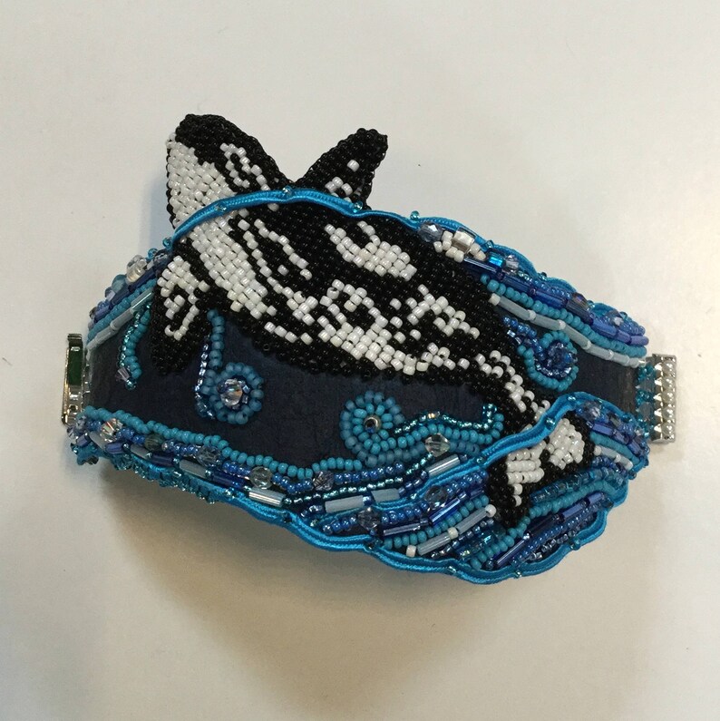 Ocra Breaching Cuff Bracelet Ocean Waves Bead Embroidered Etsy