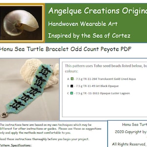 Instant Down Load Honu Sea Turtle Bracelet Odd Count Peyote PDF pattern with FREE Basic Peyote Tutorial included image 1