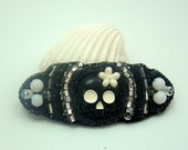 Day of the Dead  - Dia de  Los Muertos Bead Embroidered Hair Barrette , black white silver, skull bead
