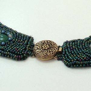 Bead Embroidered Collar . ENVY, Green Moss Agate, Bronze Fresh Water Pearls, Antique Gold image 4