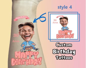 Custom Birthday Tattoos, Personalized Temporary Face Tattoos, Unique Couple Tattoos, Custom Party Favors, Photo Temporary Tattoos