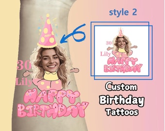 Custom Birthday Tattoos, Personalized Temporary Face Tattoos, Unique Couple Tattoos, Custom Party Favors, Photo Temporary Tattoos
