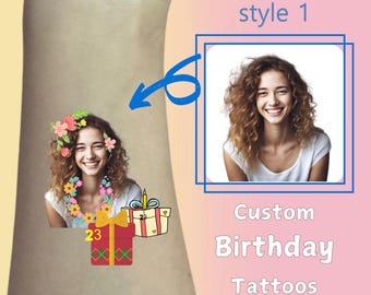 Custom Birthday Tattoos, Personalized Temporary Face Tattoos, Custom Couple Tattoos, Custom Party Favor Tattoos, Unique Photo Tattoos