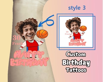 Custom Birthday Tattoos, Personalized Temporary Face Tattoos, Unique Couple Tattoos, Custom Party Favors, Photo Temporary Tattoos