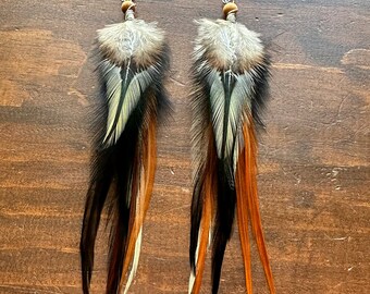 Rooster Feather Earrings - Long Black and Brown Feather Earrings - Real Rooster Feather Earrings - Boho Western Jewelry (Ready to Ship)