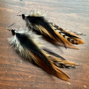 Long Feather Earrings - Black and Brown Feather Earrings - Natural Feather Earrings - Black Feather Earrings - Brown Feather Earrings