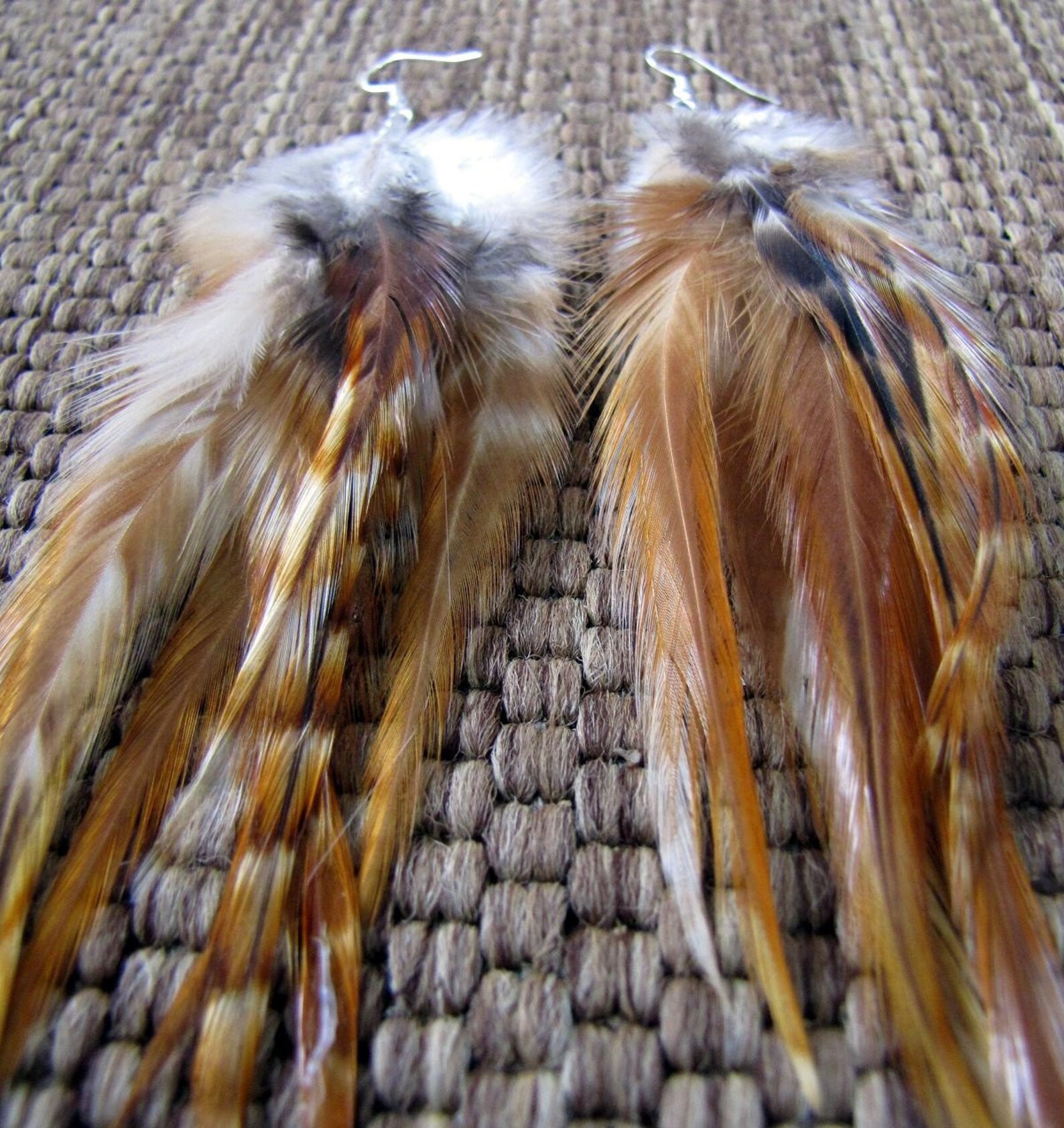 Feather Earrings Natural Brown Feather Earrings Striped Etsy