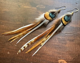 Boho Feather Earrings - Western Hippie Feather Earrings - Real Rooster and Pheasant Feather Earrings
