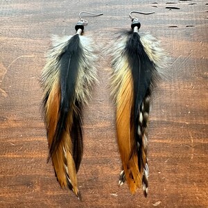 Long Feather Earrings Black and Brown Feather Earrings Natural Feather Earrings Black Feather Earrings Brown Feather Earrings image 2