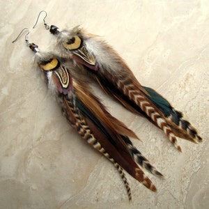 Long Feather Earrings Natural Boho Feather Earrings Real Undyed Rooster and Pheasant Feather Earrings Western Cowgirl Style image 1