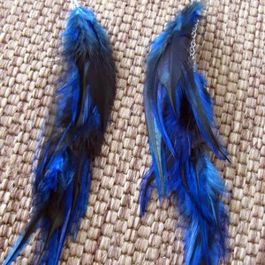 Feather Earrings Long Navy Blue Feather Earrings Extra Long Feather Earrings Long Blue Boho Feather Earrings Hippie Earrings Bild 5