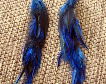 Feather Earrings - Long Navy Blue Feather Earrings - Extra Long Feather Earrings - Long Blue Boho Feather Earrings - Hippie Earrings