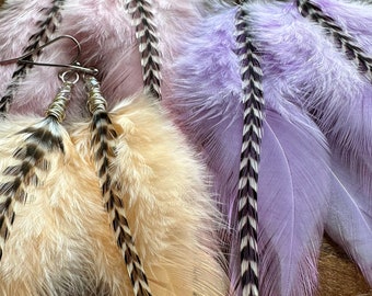 Pastel Feather Earrings - Choose Lilac Pink Mango or All Three - Spring Colors - Colorful Rooster Feather Earrings (Ready to Ship)