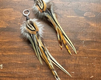 Real Feather Earrings - Brown and Black Feather Earrings - Real Rooster & Pheasant Feather Earrings - Boho Western Earrings (Ready to Ship)