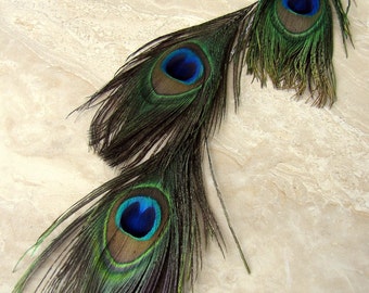 Peacock Feather Earring - Extra Long Single Feather Earring - Single Earring - Peacock Feather Jewelry