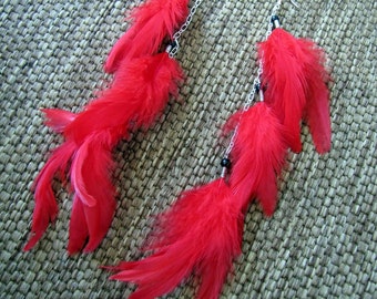 Red Feather Earrings - Long Scarlet Red Feather Earrings - Bright Feather Earrings - Colorful Feather Earrings - Red Feather Jewelry