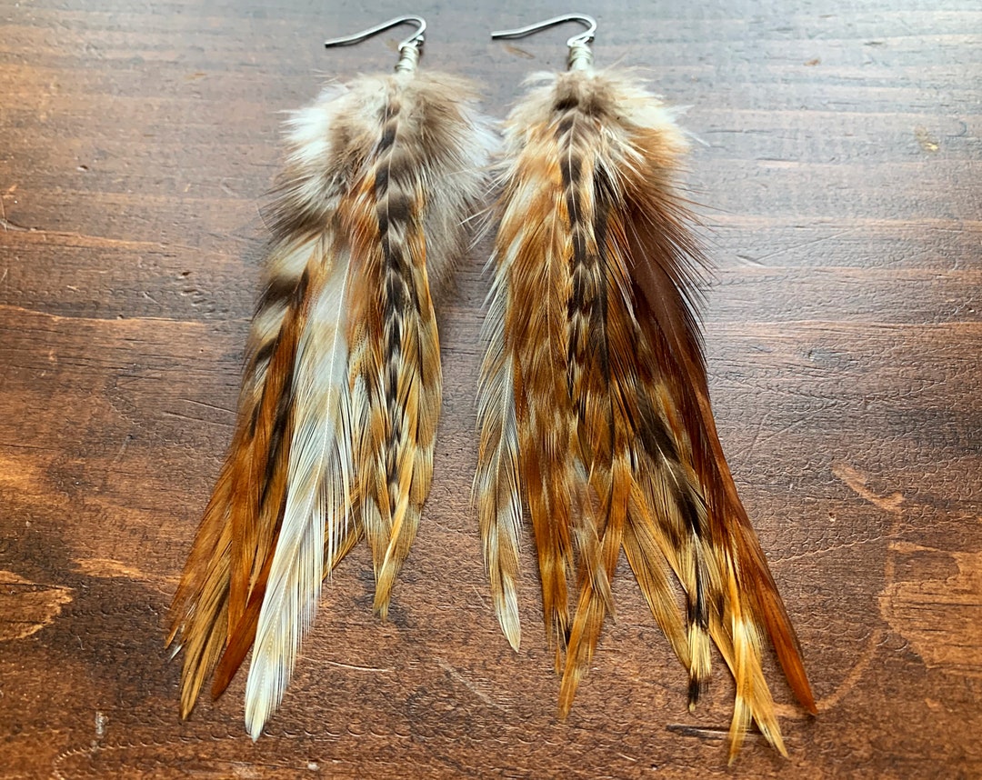 Real Feather Earrings Natural Brown and Black Striped Feather Earrings Boho  Hippie Western Style Undyed Natural Feather Earrings - Etsy