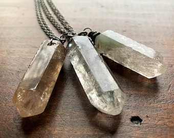 Lodolite Necklace - Double Terminated Garden Quartz Crystal Necklace - Pick Your Pendant and Length (Ready to Ship)