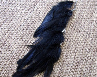 Single Feather Earring - Extra Long Single Black Feather Earring - Mono Earring - Long Witchy Goth Feather Earring