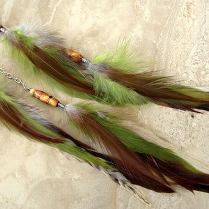Long Feather Earrings - Olive Green Feather Earrings - Green Feather Earrings - Extra Long Feather Earrings - Beaded Feather Earrings
