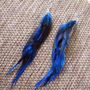 Feather Earrings Long Navy Blue Feather Earrings Extra Long Feather Earrings Long Blue Boho Feather Earrings Hippie Earrings Bild 4