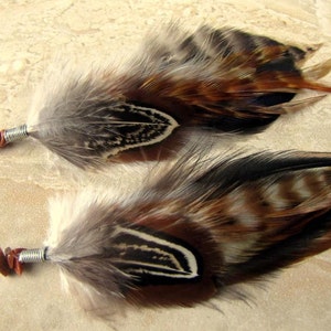 Feather Earrings - Brown Feather Earrings - Striped Feather Earrings - Boho Hippie Western Feather Earrings - Real Undyed Feathers