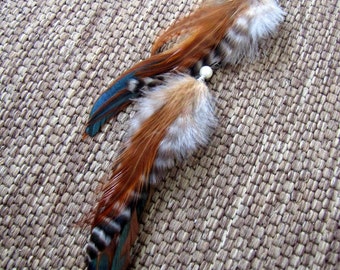 Feather Hair Extension - Hair Feather Clip - Brown and Black Rooster Feather Hair Extension - Feathers for Hair - Long Hair Feathers