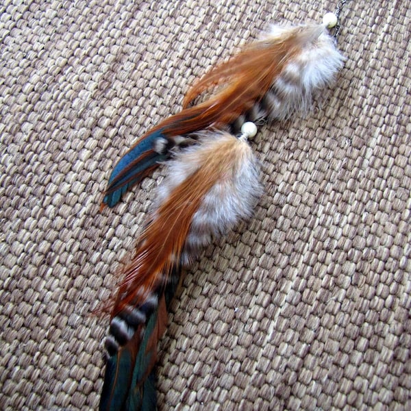 Feather Hair Extension - Hair Feather Clip - Brown and Black Rooster Feather Hair Extension - Feathers for Hair - Long Hair Feathers