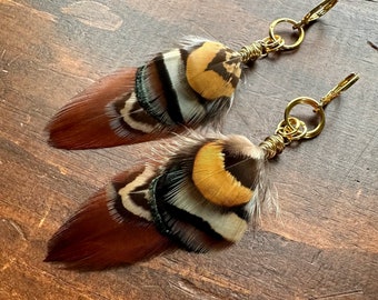 Pheasant Feather Earrings - Short Pheasant and Partridge Feather Earrings - Real Undyed Feathers - Boho Hippie Earrings (Ready to Ship)