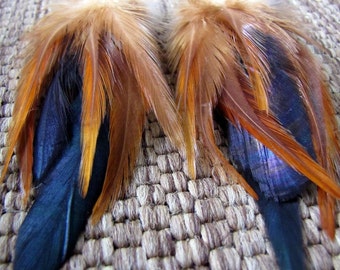Real Feather Earrings - Natural Undyed Brown and Black Rooster Feather Earrings - Real Feather Earrings - Hippie Boho Style