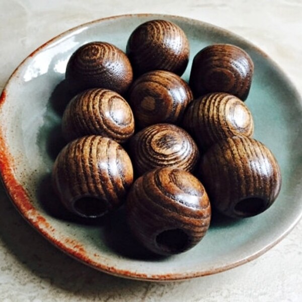 Large Brown Wood Beads - Wooden Beads - Large Dark Brown Macrame Beads - 25mm - 10pcs