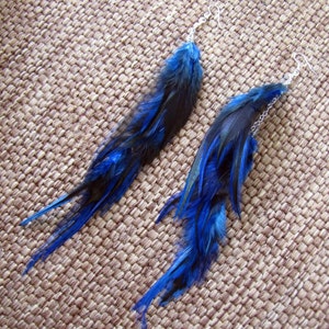 Feather Earrings Long Navy Blue Feather Earrings Extra Long Feather Earrings Long Blue Boho Feather Earrings Hippie Earrings Bild 3