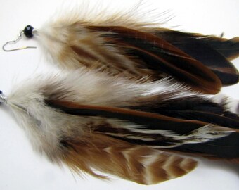 Feather Earrings - Natural Brown and Black Feather Earrings - Brown Feather Earrings - Striped Feather Earrings