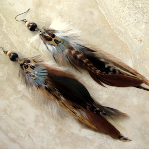 Long Feather Earrings - Real Rooster Feather Earrings - Natural Boho Hippie Feather Earrings - Western Earrings - Undyed Feather Earrings