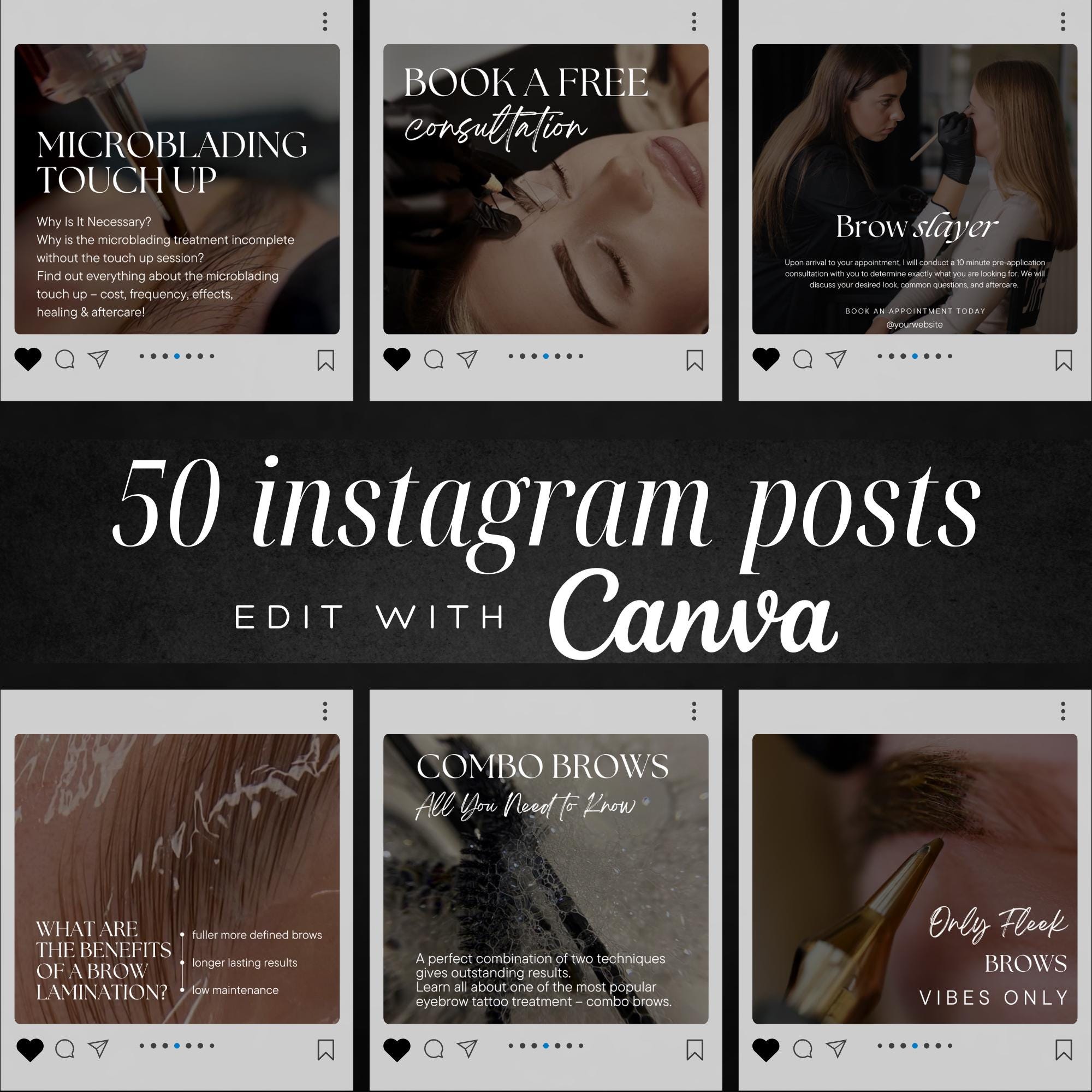 Luxury Brow Tech Instagram Templates: Canva Social Media Kit - Etsy