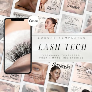 Lash Tech Instagram Templates: Lash Stylist Posts, Lash Extension Stories, luxury lashes kit,lash tech post and Branding