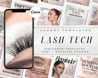 Lash Tech Instagram-mallar: Inlägg och berättelser för fransstylister (Canva)