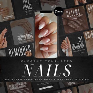Luxury Nail Salon Instagram Templates | Canva Nail Design Posts | Nail Technician Branding Kit | Beauty Business Social Media Templates