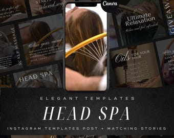 Head Spa Massage Templates: Instagram Posts for Massage Therapists and Spa Social Media | Esthetician Template | Massage Branding Kit