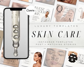 Skincare Instagram Canva Templates | Beauty & Esthetician Branding Kit | White Aesthetic Social Media Posts for Skincare Brands