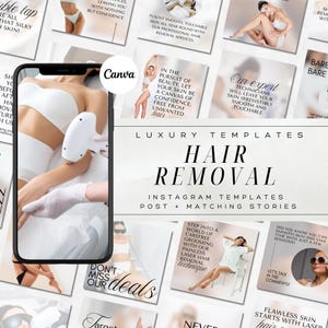 Laser Hair Removal Instagram Templates | Skincare And Medspa Canva Posts | Esthetician & Laser Technician Social Media Branding Kit