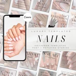 Nail Salon Instagram Templates | Nail Technician Canva Posts | Social Media Branding Kit for Nail Artists & Beauty Businesses