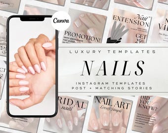 Nail Salon Instagram Templates: Luxury Canva Social Media Kit