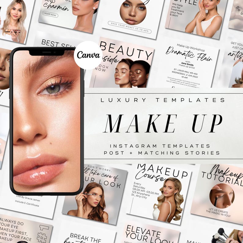 Makeup Artist Instagram Templates: Beauty Blogger Canva Posts - Etsy
