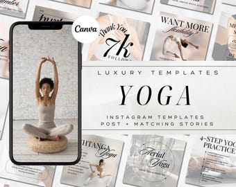 Yoga Instagram Templates: Wellness Canva Posts (Digital Download)