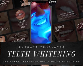 Teeth Whitening Instagram Templates | Canva Social Media Posts for Dentists | Branding Kit for Teeth Whitening & Beauty Business